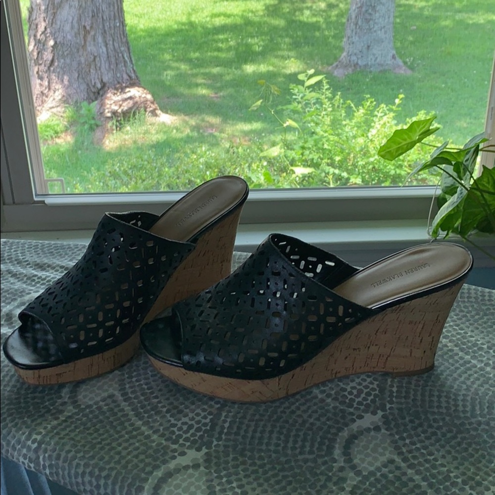 LAUREN BLAKWELL BLACK CUT OUT CORK WEDGE